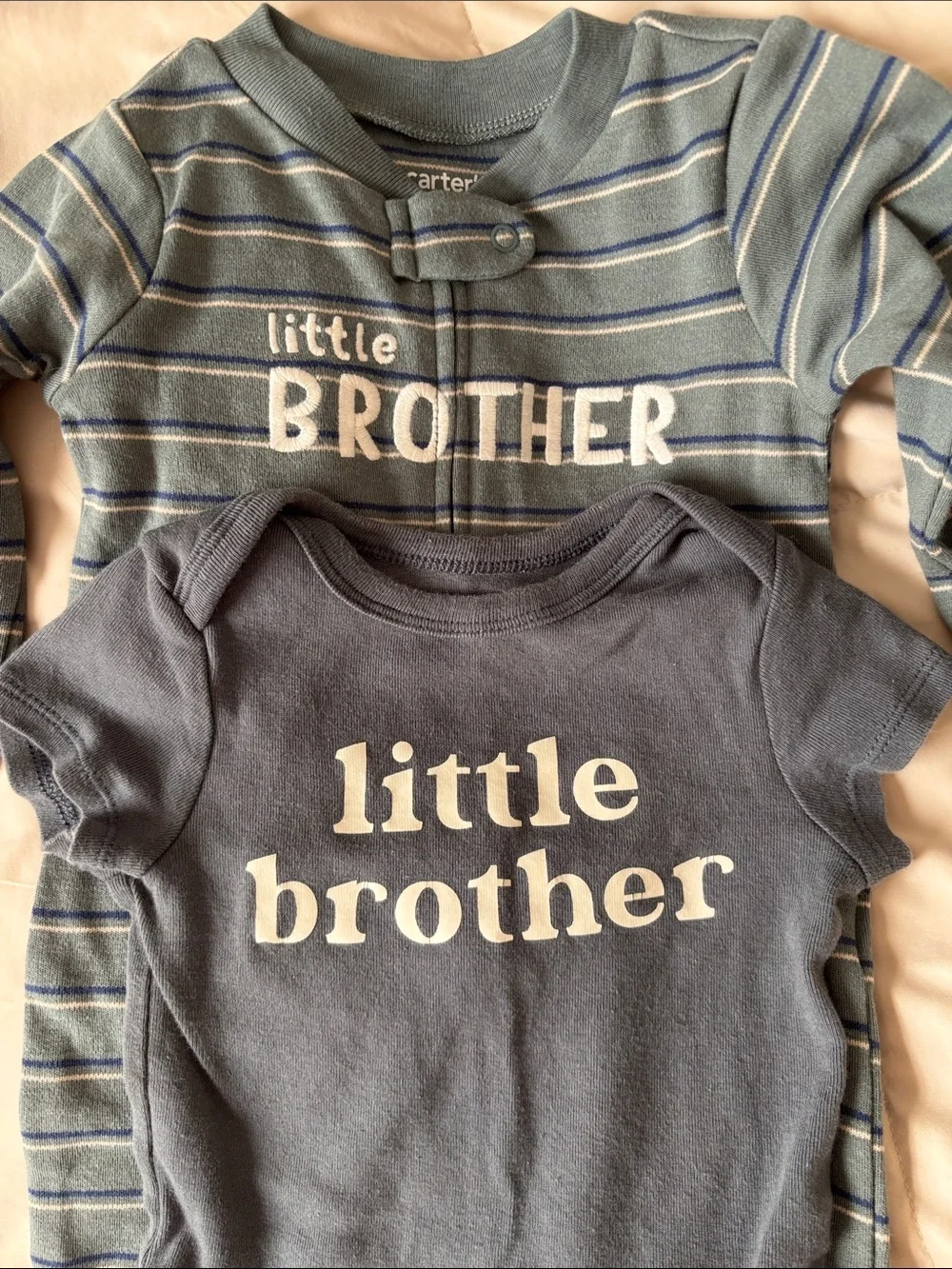 Carter's and Little Co. 'Little Brother' Footie Striped Pajama and Onesie 9M Set